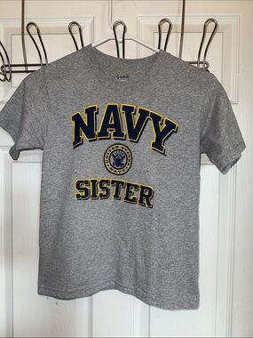 Soffe Gray 'Navy Sister' Graphic Tee Size L with Navy & Gold Letters